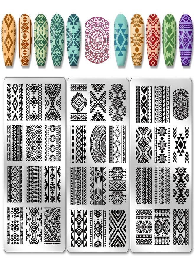 PH PandaHall 3pcs Geometric Texture Nail Art Stamping Plate, 36 Patterns Nail Stamp Plate Aztec Nail Art Stencils Tribal Persia Nail Image Plate for DIY Print Manicure Salon Nail Design - Image 1