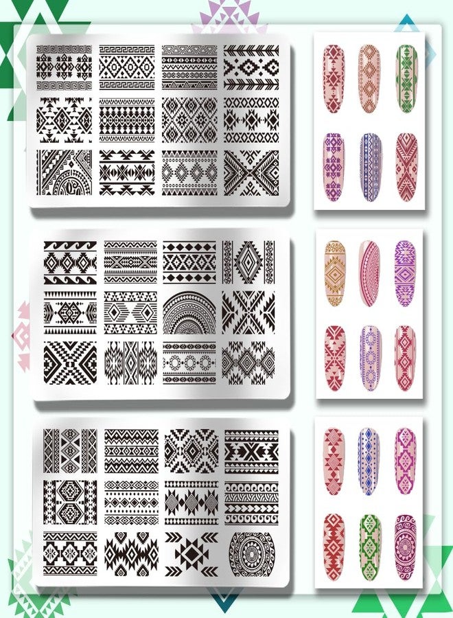 PH PandaHall 3pcs Geometric Texture Nail Art Stamping Plate, 36 Patterns Nail Stamp Plate Aztec Nail Art Stencils Tribal Persia Nail Image Plate for DIY Print Manicure Salon Nail Design - Image 3