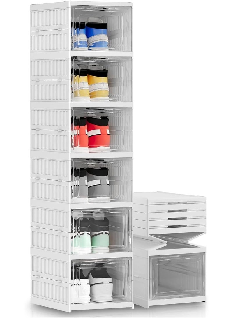 Sturdy & Clear Foldable Shoe Storage Organizer - Stackable Plastic Boxes for Sneakers & Shoes - Container & Rack System