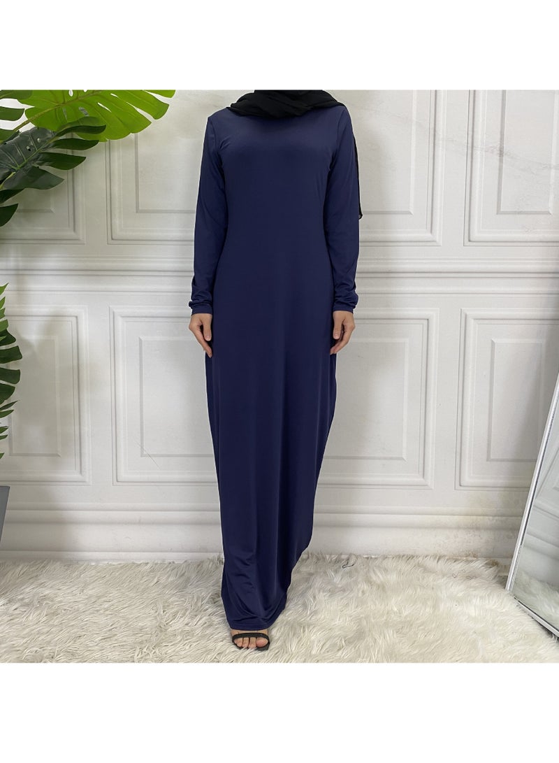 إسكدنيا Mock Neck Casual Abaya, Soft Breathable Long Sleeve Women Abaya Dress, Long Lasting Comfortable Normal Muslim Women Islamic Dress for Prayer, Daily Wear, Occasion Wear, ( Size S, Royal Blue ) - Image 1