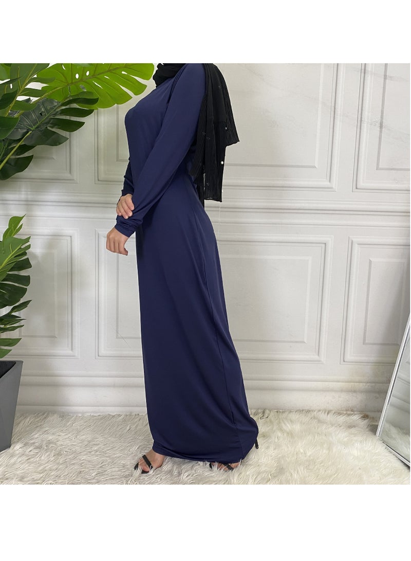 إسكدنيا Mock Neck Casual Abaya, Soft Breathable Long Sleeve Women Abaya Dress, Long Lasting Comfortable Normal Muslim Women Islamic Dress for Prayer, Daily Wear, Occasion Wear, ( Size S, Royal Blue ) - Image 2
