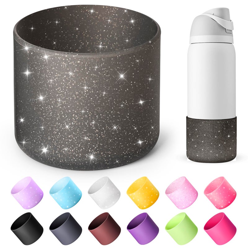 Diumepo Silicone Boot for 32 oz Owala Water Bottles, Anti-Slip Protective Sleeve for Owala Twist & FreeSip & Flip Insulated Water Bottle, Boot Bottom Base (Glitter Black) - Image 1