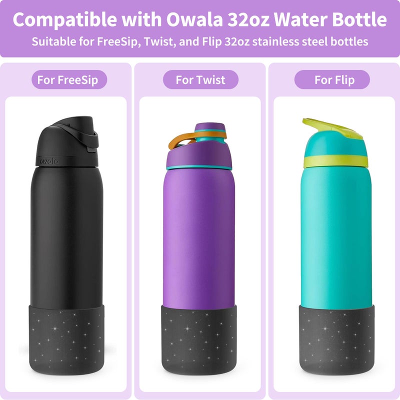 Diumepo Silicone Boot for 32 oz Owala Water Bottles, Anti-Slip Protective Sleeve for Owala Twist & FreeSip & Flip Insulated Water Bottle, Boot Bottom Base (Glitter Black) - Image 2