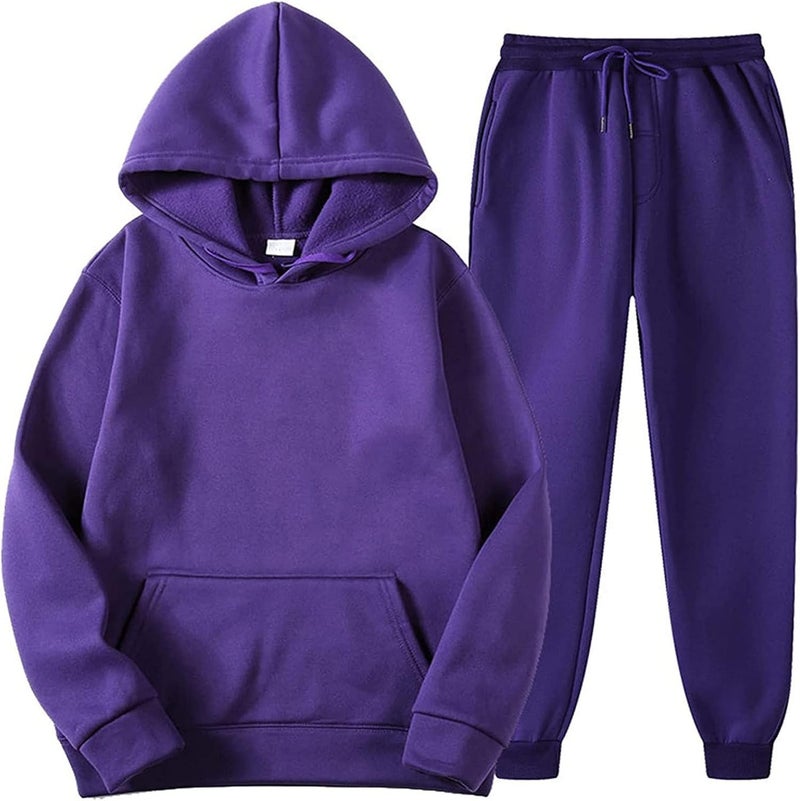 woobles Tracksuit For Men And Women 2Pcs Outfits Long Sleeve Pullover Hoodie Sweatshirt + Sweatpant Athletic Fall Winter Sweatsuits XX-Large Purple - Image 1