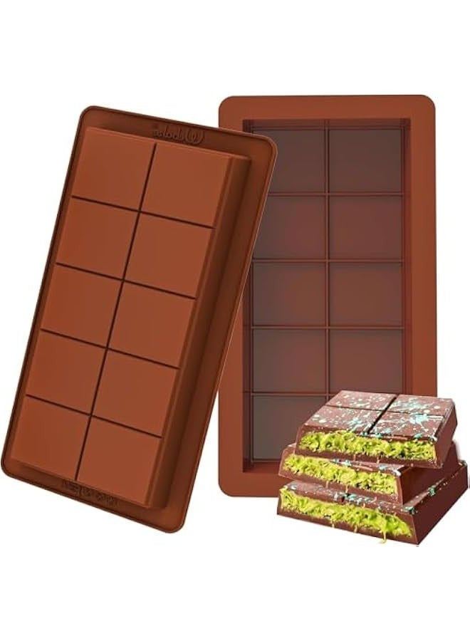 TRASSLE 2 PCS Chocolate Bar Molds Silicone Chocolate Bar Molds for Stuffed Pistachio Bar, Large,Thick Flexible Molds for Homemade Snacks Baked Protein Energy Bars, Easy Release Moulds Tray - Image 1