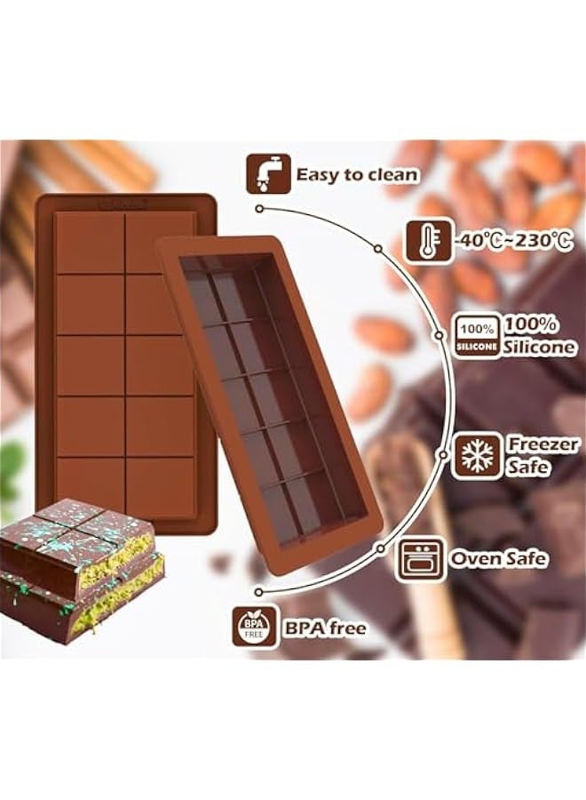 TRASSLE 2 PCS Chocolate Bar Molds Silicone Chocolate Bar Molds for Stuffed Pistachio Bar, Large,Thick Flexible Molds for Homemade Snacks Baked Protein Energy Bars, Easy Release Moulds Tray - Image 2