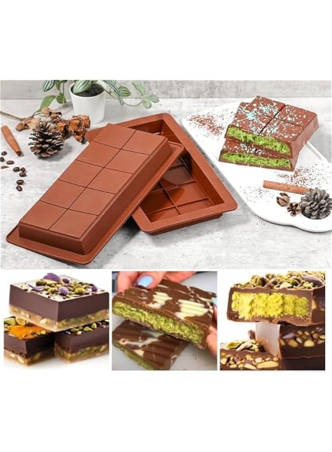 TRASSLE 2 PCS Chocolate Bar Molds Silicone Chocolate Bar Molds for Stuffed Pistachio Bar, Large,Thick Flexible Molds for Homemade Snacks Baked Protein Energy Bars, Easy Release Moulds Tray - Image 3