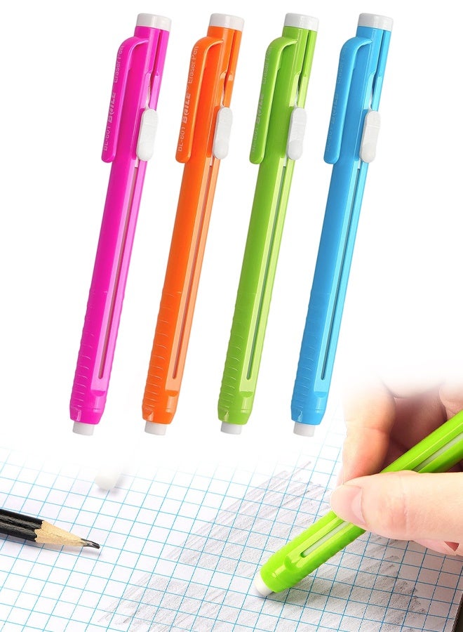 4 Pieces Retractable Mechanical Eraser Pen, Pen-Style Erasers Pencil Click Big For Drawing, Art, Drafting, Sketching Adults, Kids Office, School Supplies - Image 1