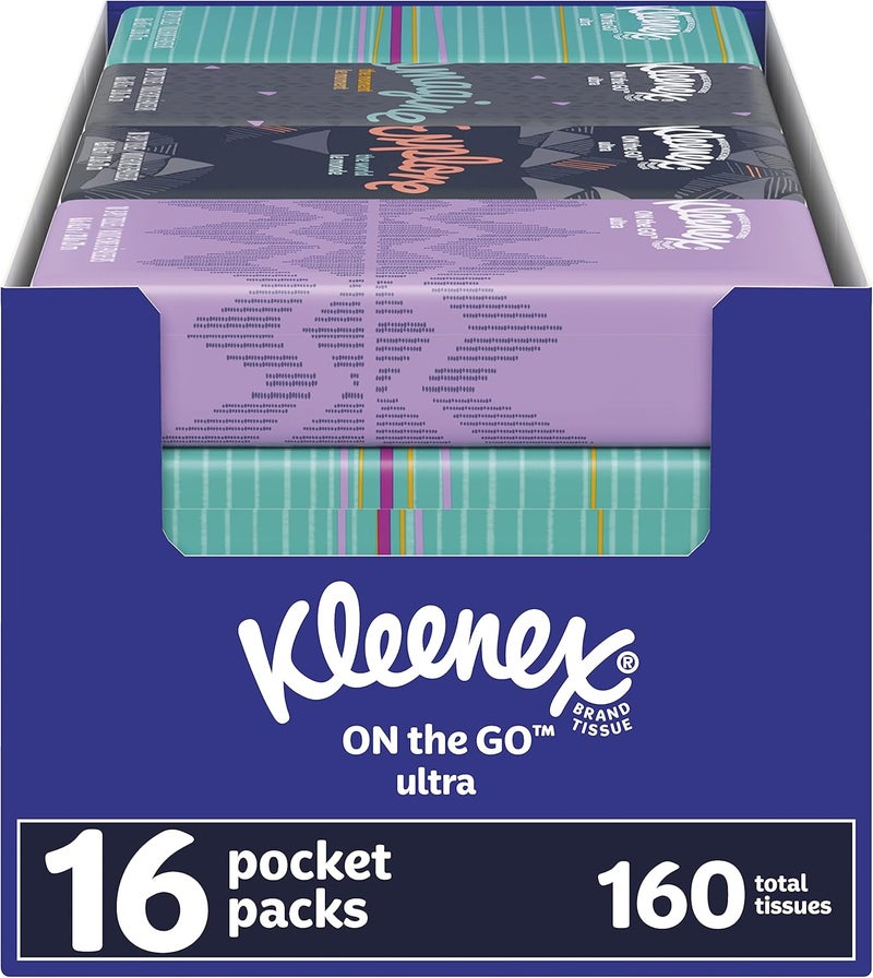 Kleenex On-the-Go Ultra Soft Facial Tissues - Pack of 16 Pocket Packs with 160 Total Tissues - Image 1