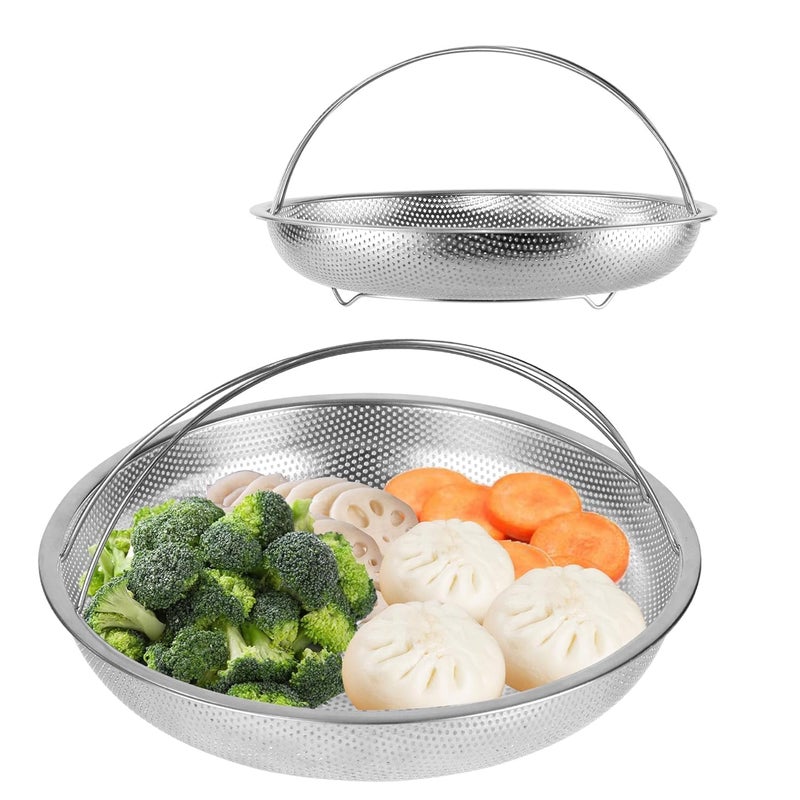 GOPAD Stainless Steel Pan Steamer Basket with Full Handle for Steaming Vegetables Fruits Vegetable Washing Plate Dishwasher Safe 1 Pcs - Image 1