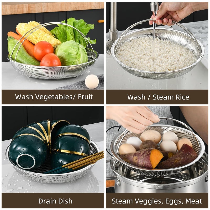 GOPAD Stainless Steel Pan Steamer Basket with Full Handle for Steaming Vegetables Fruits Vegetable Washing Plate Dishwasher Safe 1 Pcs - Image 5