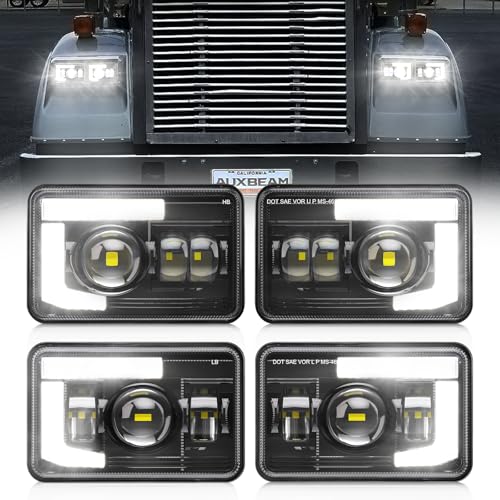 Auxbeam 4x6 LED Headlights with DRL HiLo Beam Separately DOT Approved Rectangular Headlamps Replacement H4651 H4652 H4656 H4666 H6545 for Peterbil Kenworth Freightliner Ford Trucks 4PCS Black - Image 1