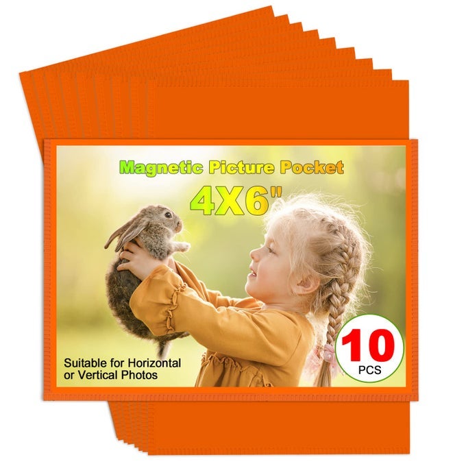 ORANGE MAGNETIC PICTURE FRAME 4X6 FOR REFRIGERATOR 10 PACKPHOTO MAGNETS SLEEVES