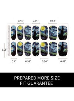 Bluezoo 3D Van Gogh'S Starry Night Fullnail Stickers Full Nail Starry Sky Art Gel Nail Polish Sticker Decals Shimmery Glittery Long Lasting Easy To Apply & Remove 2 Sheets(28 Nail Wraps) And 1 Nail File  - Image 4