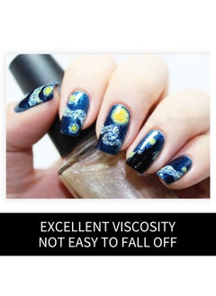 Bluezoo 3D Van Gogh'S Starry Night Fullnail Stickers Full Nail Starry Sky Art Gel Nail Polish Sticker Decals Shimmery Glittery Long Lasting Easy To Apply & Remove 2 Sheets(28 Nail Wraps) And 1 Nail File  - Image 3