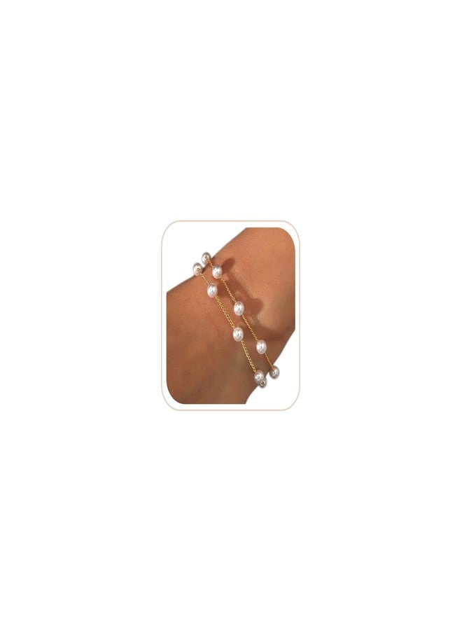 DAYANEY Pearl Bracelets for Women, 18K Gold Plated Bracelets Stack as Gifts for Girls, 6 MM Layered Pearl Jewelry as Wedding Bridesmaid Gifts, Beach Summer Braclets Birthday Accessories - Image 1