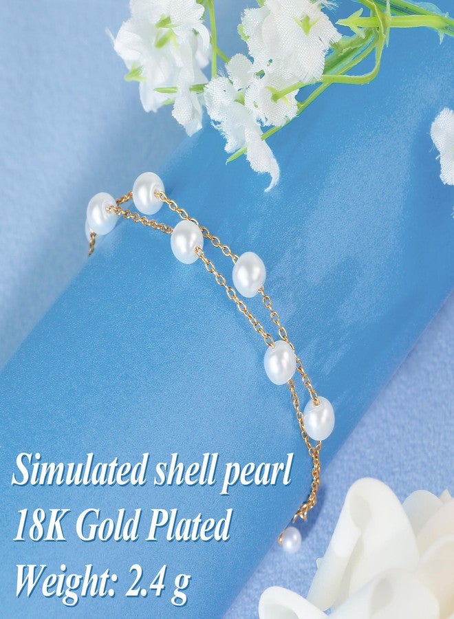 DAYANEY Pearl Bracelets for Women, 18K Gold Plated Bracelets Stack as Gifts for Girls, 6 MM Layered Pearl Jewelry as Wedding Bridesmaid Gifts, Beach Summer Braclets Birthday Accessories - Image 4