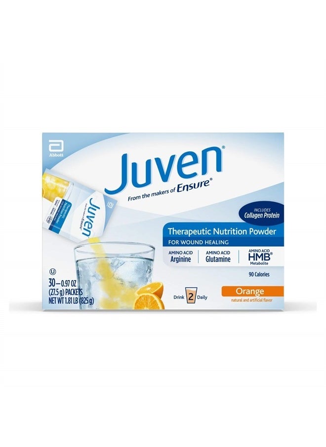 Juven - Therapeutic Nutrition Drink Mix Powder for Wound Healing Support, Includes Collagen Protein, Orange, 30 Count - Image 1