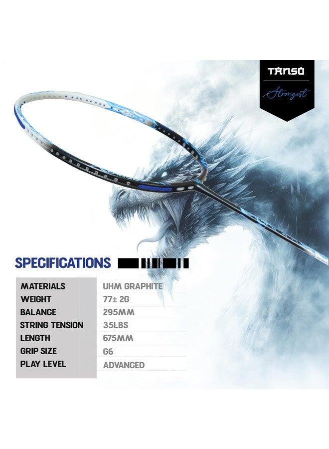 TANSO Black Ice Full Graphite Ultra Light Weight Carbon Fibre Strung Badminton Racket (35 Lbs Tension, 6.5mm ultra slim shaft, 77 Grams, Strung with premium strings and full racquet cover) (Defensive) - Image 2