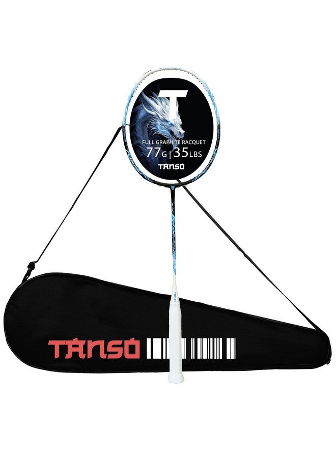 TANSO Black Ice Full Graphite Ultra Light Weight Carbon Fibre Strung Badminton Racket (35 Lbs Tension, 6.5mm ultra slim shaft, 77 Grams, Strung with premium strings and full racquet cover) (Defensive) - Image 1
