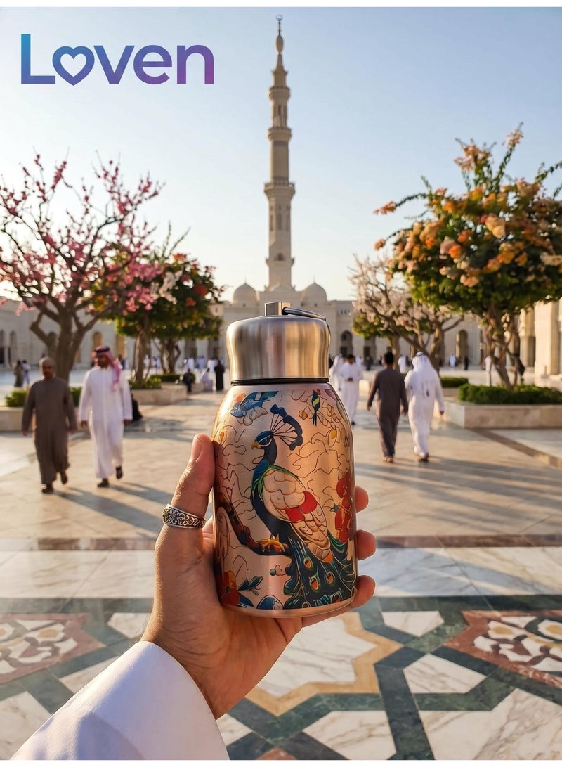 loven Chinese-style portable insulated stainless steel water bottle, 300ml, suitable for hot and cold drinks, with hanging loop. Ideal for outdoor camping, hiking, and office use. - Image 2