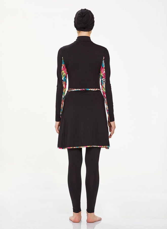 Maresiva 4-Piece Black Printed Panel Burkini Set - Image 4