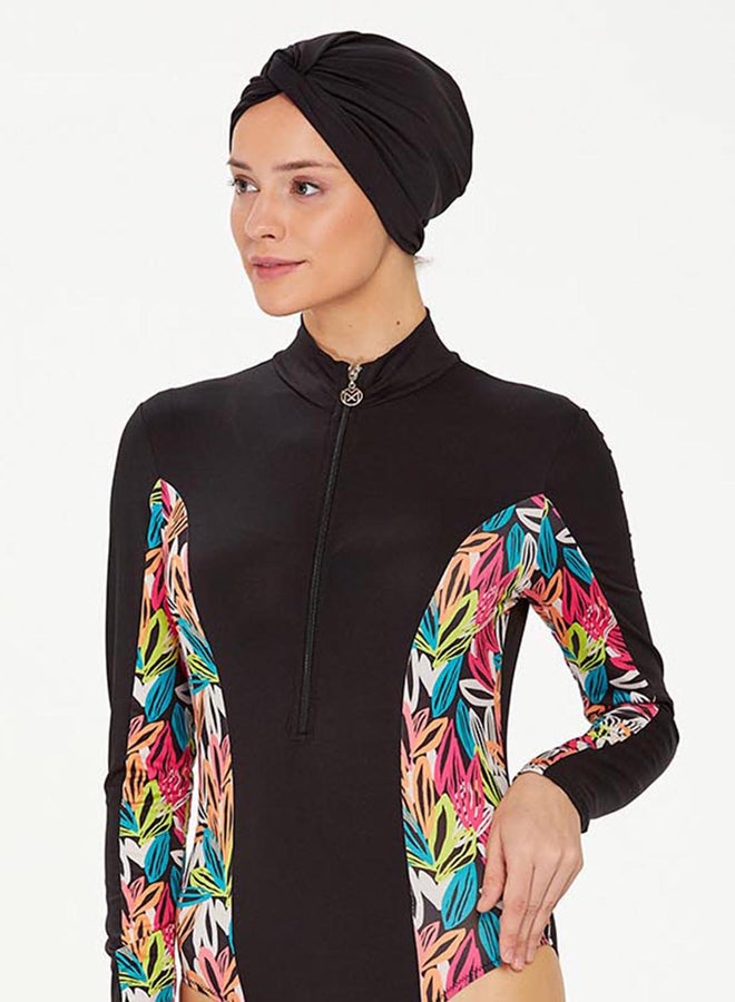 Maresiva 4-Piece Black Printed Panel Burkini Set - Image 5