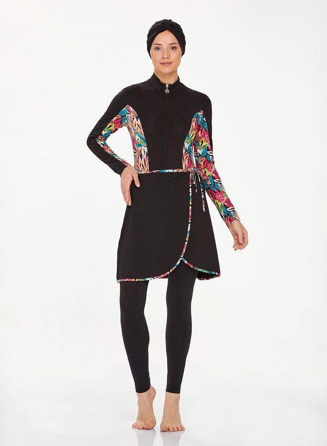 Maresiva 4-Piece Black Printed Panel Burkini Set - Image 2