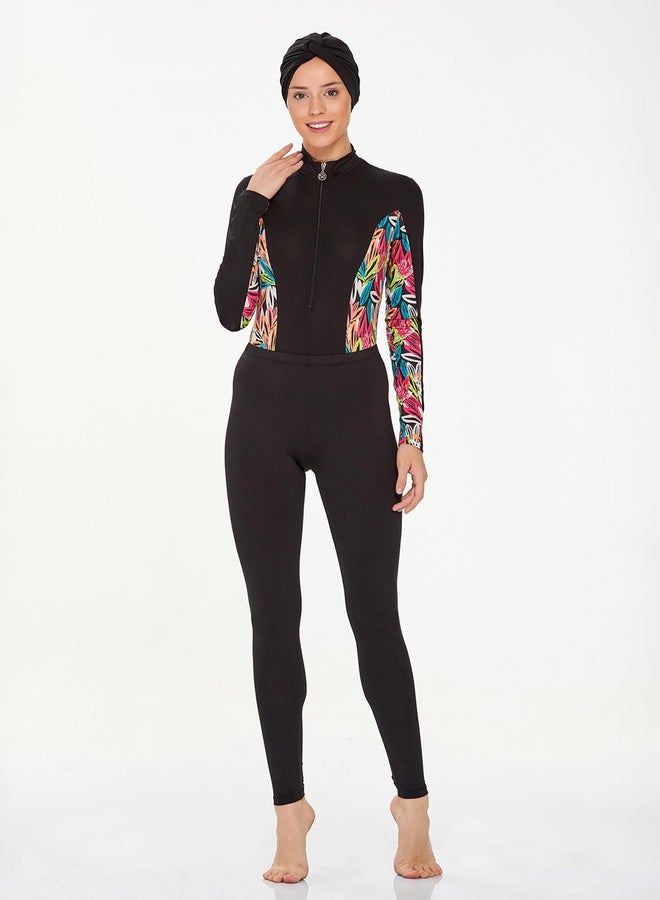 Maresiva 4-Piece Black Printed Panel Burkini Set - Image 3