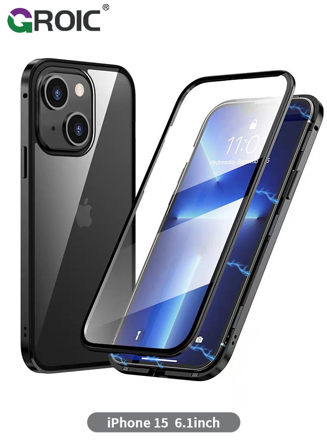 GROIC Privacy Magnetic Case for iPhone 15 with Anti Peeping, Magnetic Tempered Glass Double-Sided Phone Case iPhone 15 Screen Protector, Case Clear for iPhone 15  - Image 1
