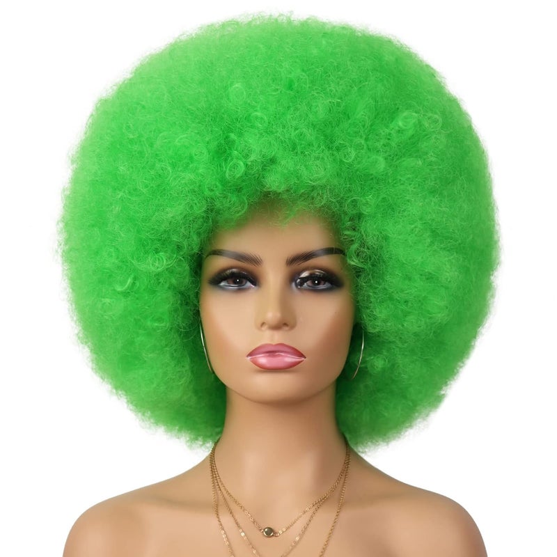 G&T Wig GT Wig 70s Afro Green Wigs for Women Glueless Wear and Go Wig Costume Cosplay Disco Funny Wigs Heat Resistant Bouncy Wigs Short Afro Kinky Curly Wigs for St Patricks Day PartyGreen