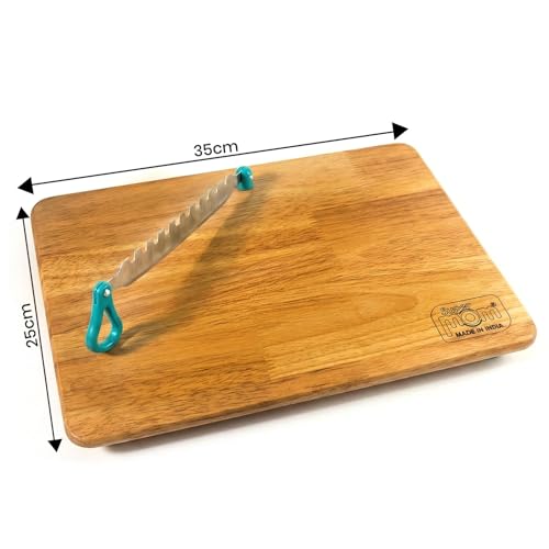 SUPERMOM Chopping Board 1 Pc – Wooden Multifunctional Craft Cut & Chop Board with Stainless Steel Knife – 2-in-1 Vegetable Slicer & Fruit Cutter with AdjustableNon Slip Handle – Ideal for Kitchen Use - Image 3