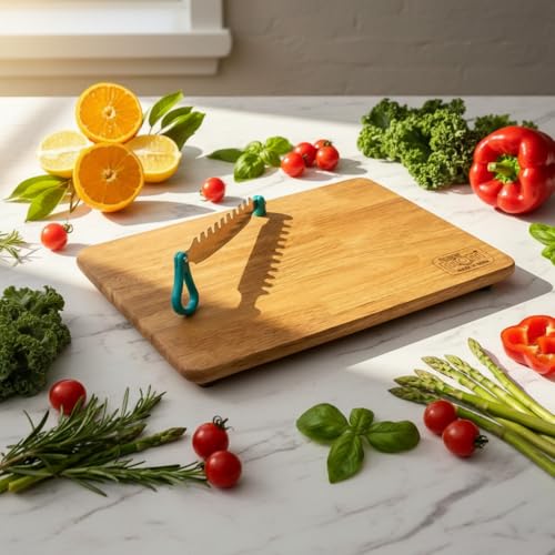 SUPERMOM Chopping Board 1 Pc – Wooden Multifunctional Craft Cut & Chop Board with Stainless Steel Knife – 2-in-1 Vegetable Slicer & Fruit Cutter with AdjustableNon Slip Handle – Ideal for Kitchen Use - Image 5