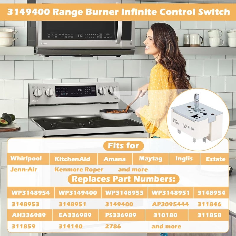 Earthtec 3149400 WP3149400 3148954 3148953 3148951 Range Burner Infinite Control Switch Replacement for Whirlpool Range Switch WP3148954 WP3148953 WP3148951 311858 311859 336989 AP3029710 AP3095444 PS336886 - Image 5