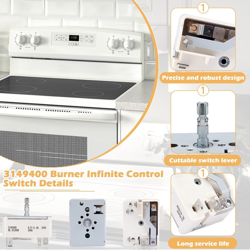 Earthtec 3149400 WP3149400 3148954 3148953 3148951 Range Burner Infinite Control Switch Replacement for Whirlpool Range Switch WP3148954 WP3148953 WP3148951 311858 311859 336989 AP3029710 AP3095444 PS336886 - Image 3