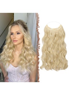FESHFEN FESHFEN Invisible Wire Hair Extensions with Transparent Wire Synthetic Hair Piece Long Wavy Secret Headband Hairpieces for Women 20 inch Dark Golden Mix Beige Blonde  - Image 1
