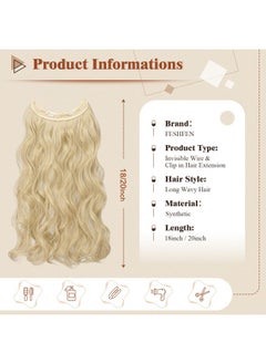 FESHFEN FESHFEN Invisible Wire Hair Extensions with Transparent Wire Synthetic Hair Piece Long Wavy Secret Headband Hairpieces for Women 20 inch Dark Golden Mix Beige Blonde  - Image 4