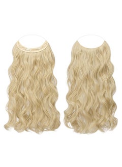 FESHFEN FESHFEN Invisible Wire Hair Extensions with Transparent Wire Synthetic Hair Piece Long Wavy Secret Headband Hairpieces for Women 20 inch Dark Golden Mix Beige Blonde  - Image 2