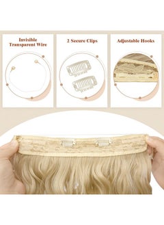 FESHFEN FESHFEN Invisible Wire Hair Extensions with Transparent Wire Synthetic Hair Piece Long Wavy Secret Headband Hairpieces for Women 20 inch Dark Golden Mix Beige Blonde  - Image 3