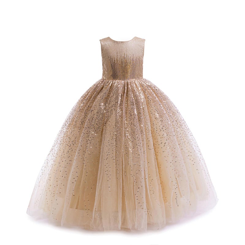 DPKM Flower Girls Sequin Dress Bridesmaid Sparkle Formal Wedding Party Birthday Kids Pageant Princess Prom Ball Gown - Image 2