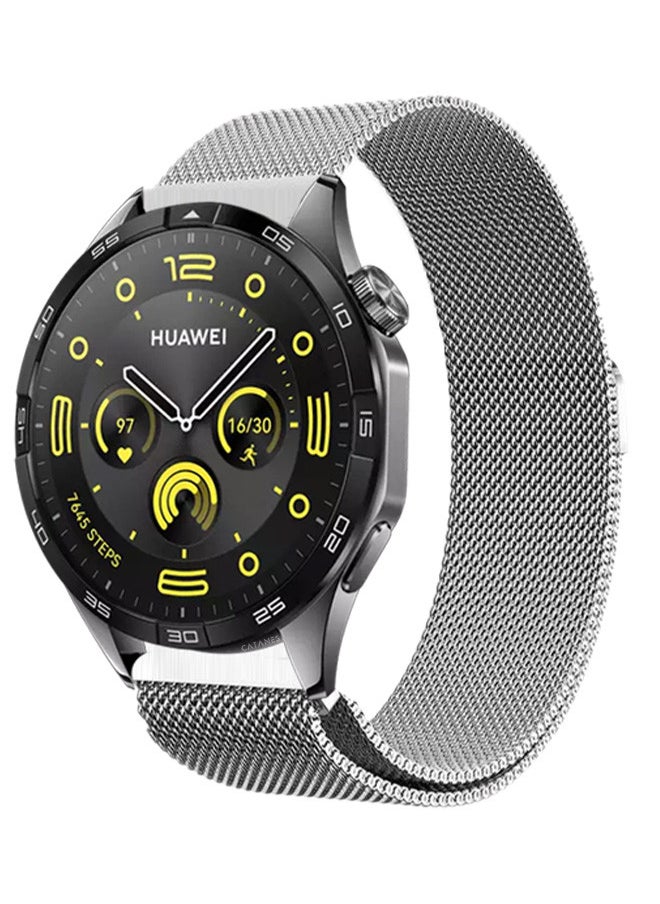 CATANES - (for Huawei GT4 22mm) Milanese Strap, Adjustable Stainless Steel Band Men and Women Mesh Loop Magnetic Clasp Replacement Band Silver - Image 1