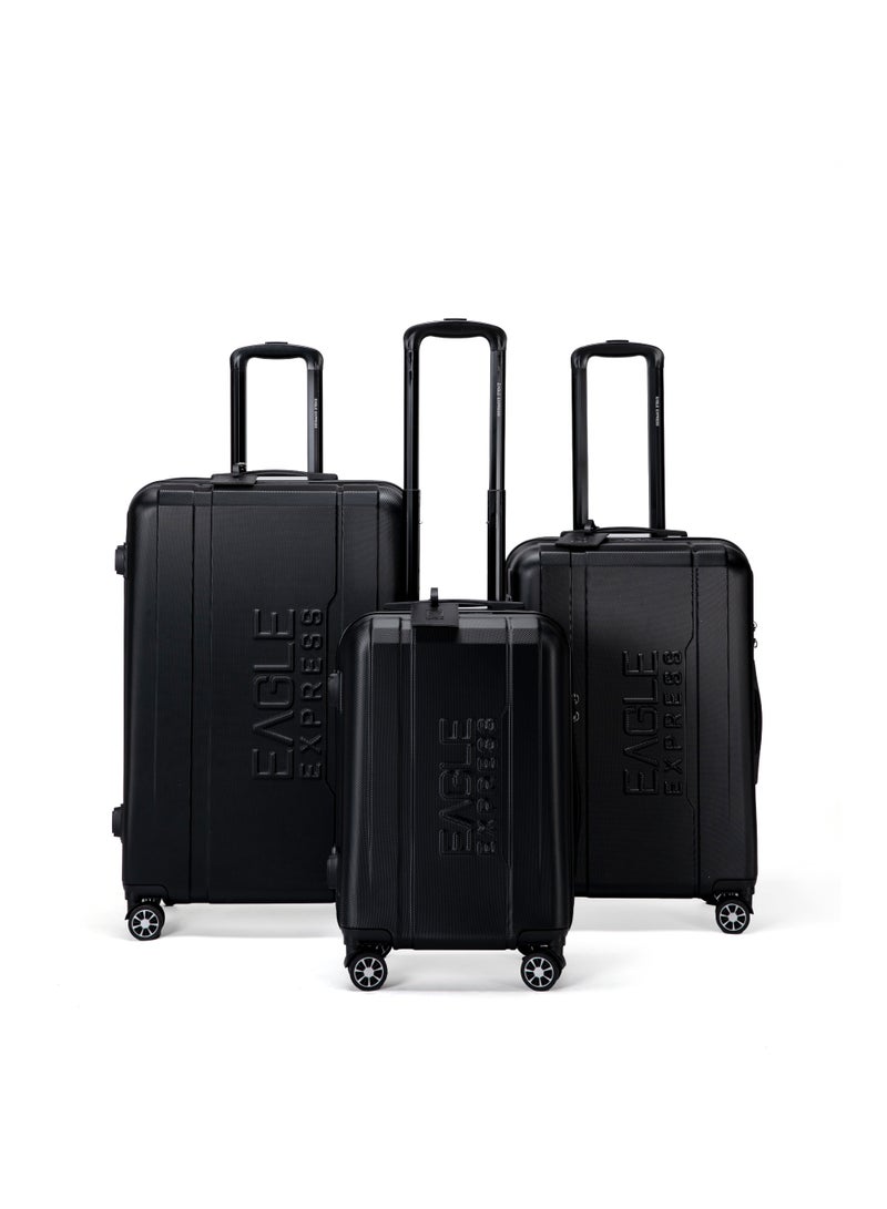 Eagle Express Patron ABS Hard Trolley Luggage Set - 3 Pieces (20/24/28 Inch) - Black - Free Protective Cover - 1-Year Warranty - Image 1