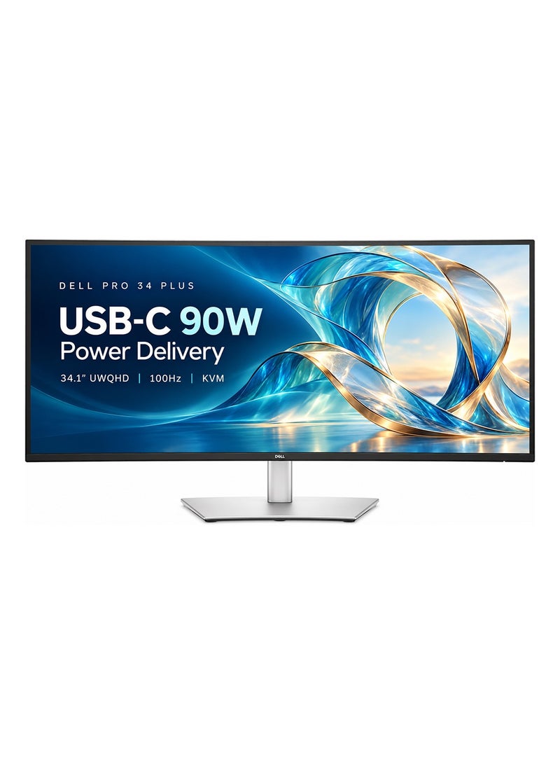 ديل P3425WE برو 34 بلس محور USB-C شاشة، 34.1" منحنية 1500R IPS، UWQHD 3440×1440، 100Hz، 5ms GTG، 350 نيت، 99% sRGB، USB-C 90W توصيل الطاقة، RJ45 إيثرنت، HDMI، DP 1.4، محور USB، مفتاح KVM، قاعدة ارتفاع/ميل/دوران، ComfortView Plus - Image 1