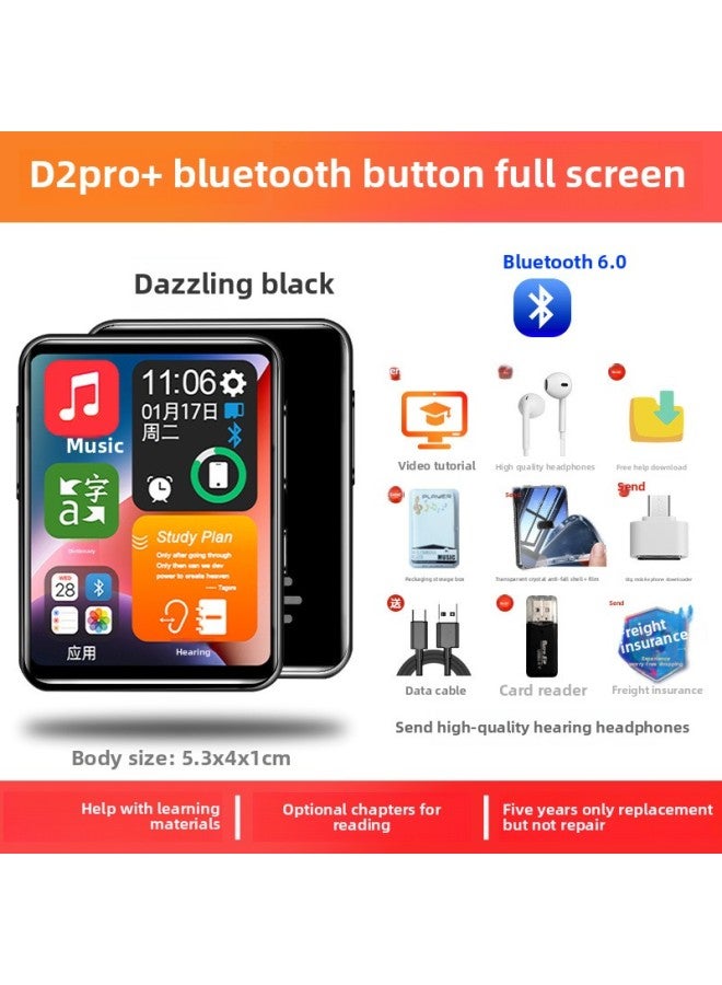 Touch Screen Dedicated Charm Sound 3 Screen Broadcast Full Bluetooth Dongda Walkman Students 34 High School Students Version-Body Color:Dazzling Black Buttons Qingying D2 Pro+ Qingying Bluetooth 6.0/headphones+otg+protective Case/eye Protection-Memory Capacity:16gb Learning Version Qingying Without Novel Video Function Qingying Qingying Super Top Gift Pack⭐Qingying Standard Configuration+  - Image 1