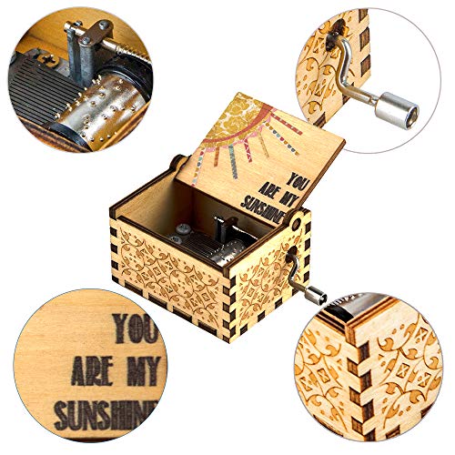Muzero You Are My Sunshine Music Box - Gifts for Mom Wife Daughter Son Husband Valentine Day Christmas Anniversary Birthday Gifts Mini Hand Crank Wooden Music Box Mechanism - Image 2