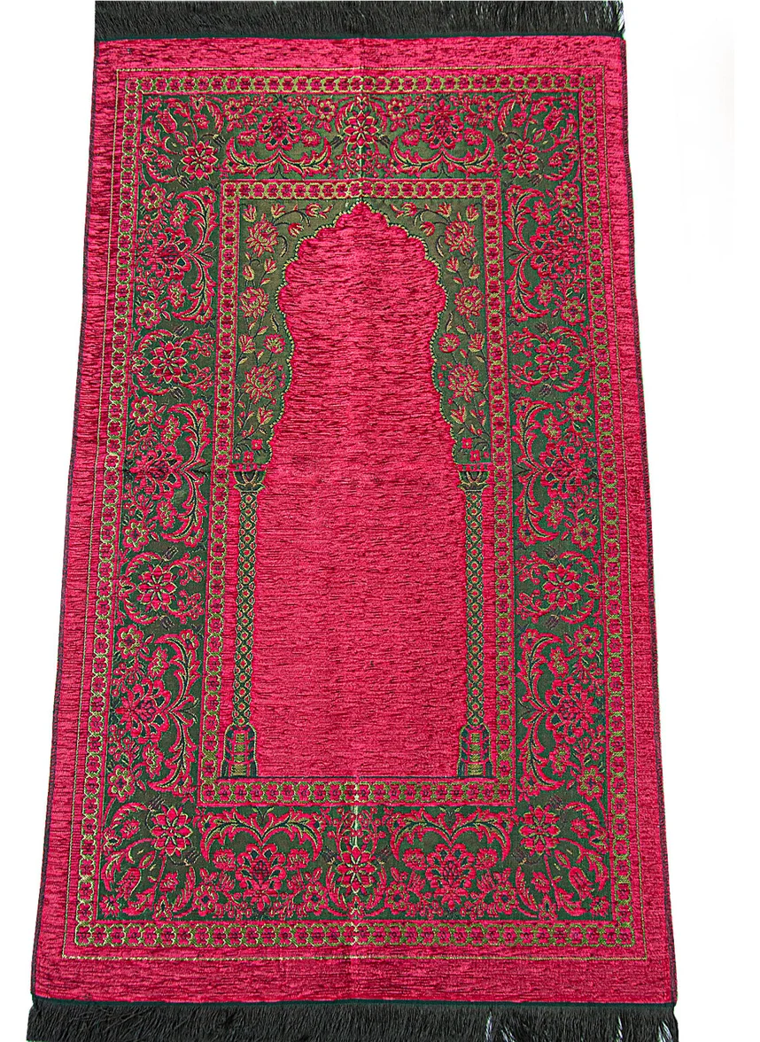 İhvan Online Luxury Thick Chenille Prayer Rug with Mihrab Neon Pink