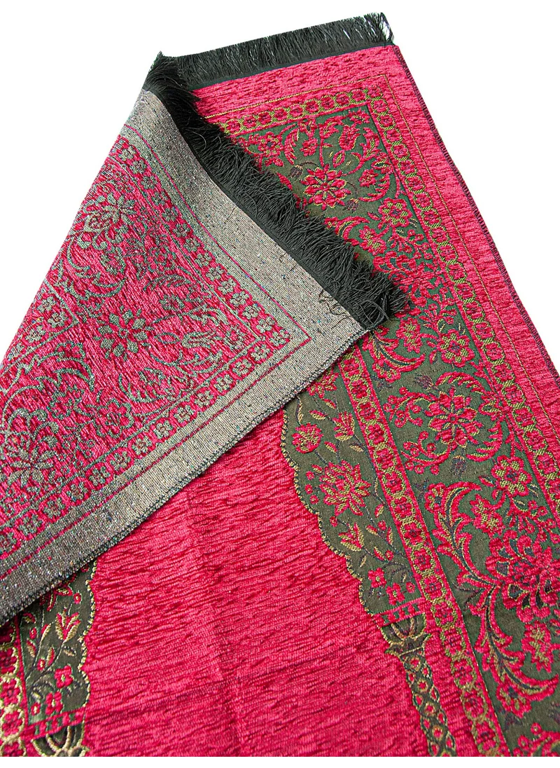 İhvan Online Luxury Thick Chenille Prayer Rug with Mihrab Neon Pink