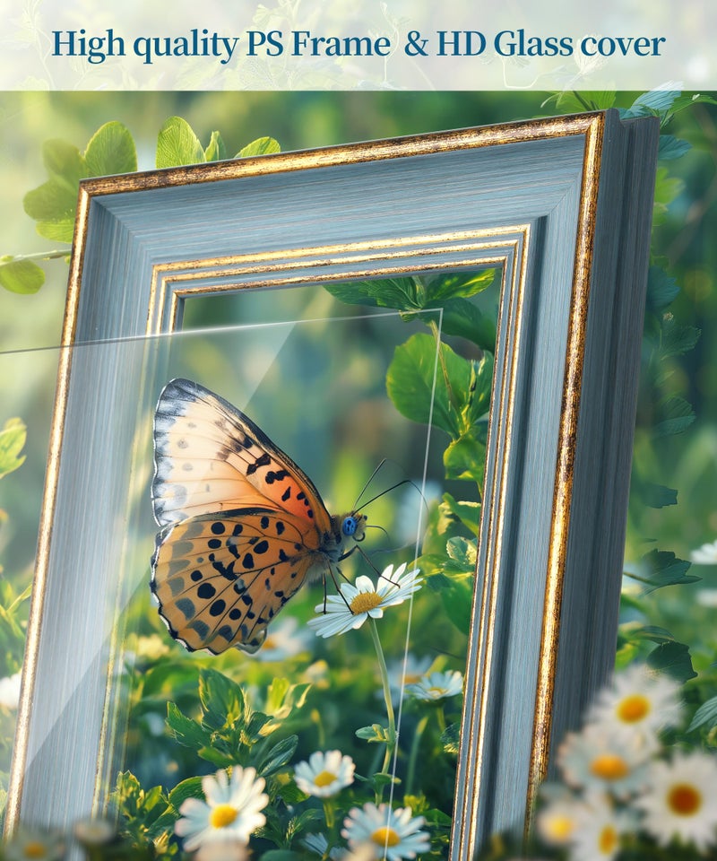 Afuly Afuly 4x6 Vintage Picture Frame Elegant Retro Picture Frames Blue Gold Photo Frame Wall Hang Desktop Summer Home Decor Wedding Birthday Gifts for Grandma Mom Women Parents  - Image 3