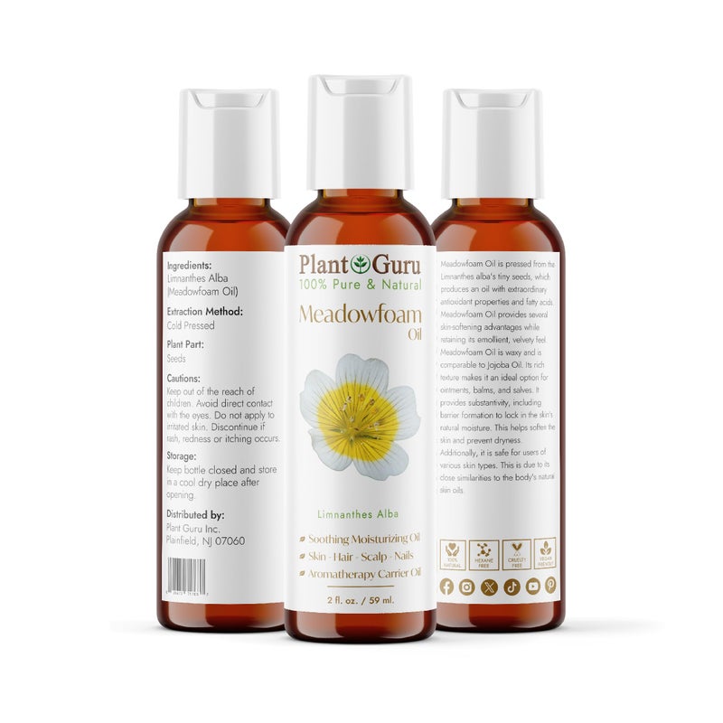 Plant Guru Meadowfoam Oil 2 fl. oz. Cold Pressed 100% Pure Natural Carrier â€“ Skin, Face, Body, and Hair Moisturizer. Ideal for DIY Creams, Lotions, and Lip Balms - Image 2