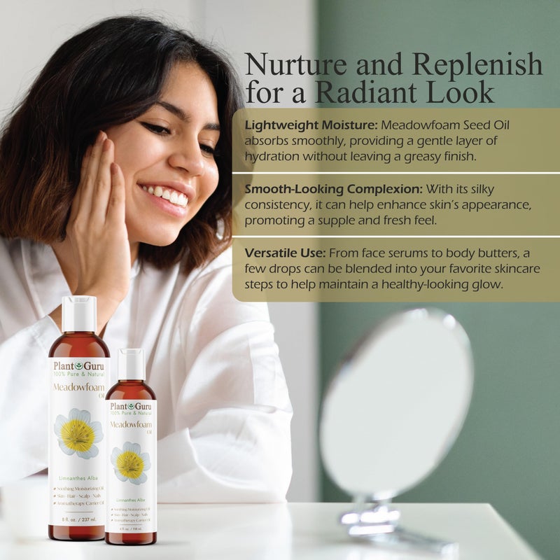 Plant Guru Meadowfoam Oil 2 fl. oz. Cold Pressed 100% Pure Natural Carrier â€“ Skin, Face, Body, and Hair Moisturizer. Ideal for DIY Creams, Lotions, and Lip Balms - Image 4